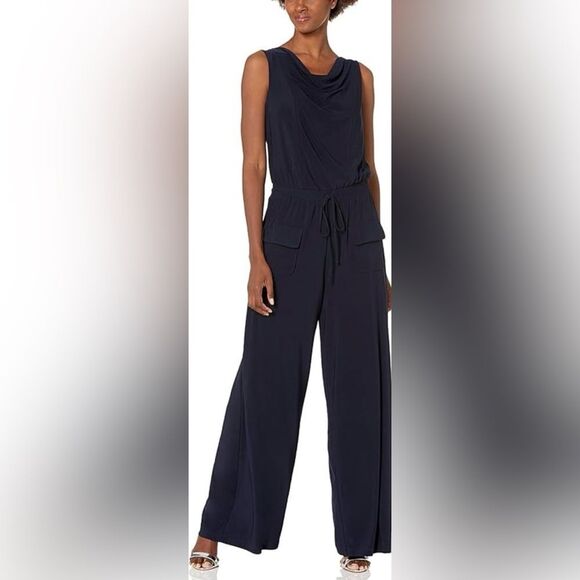Emma & Michele - Midnight Blue Sleeveless Jumpsuit Size: Large Color: Navy - Picture 1 of 8